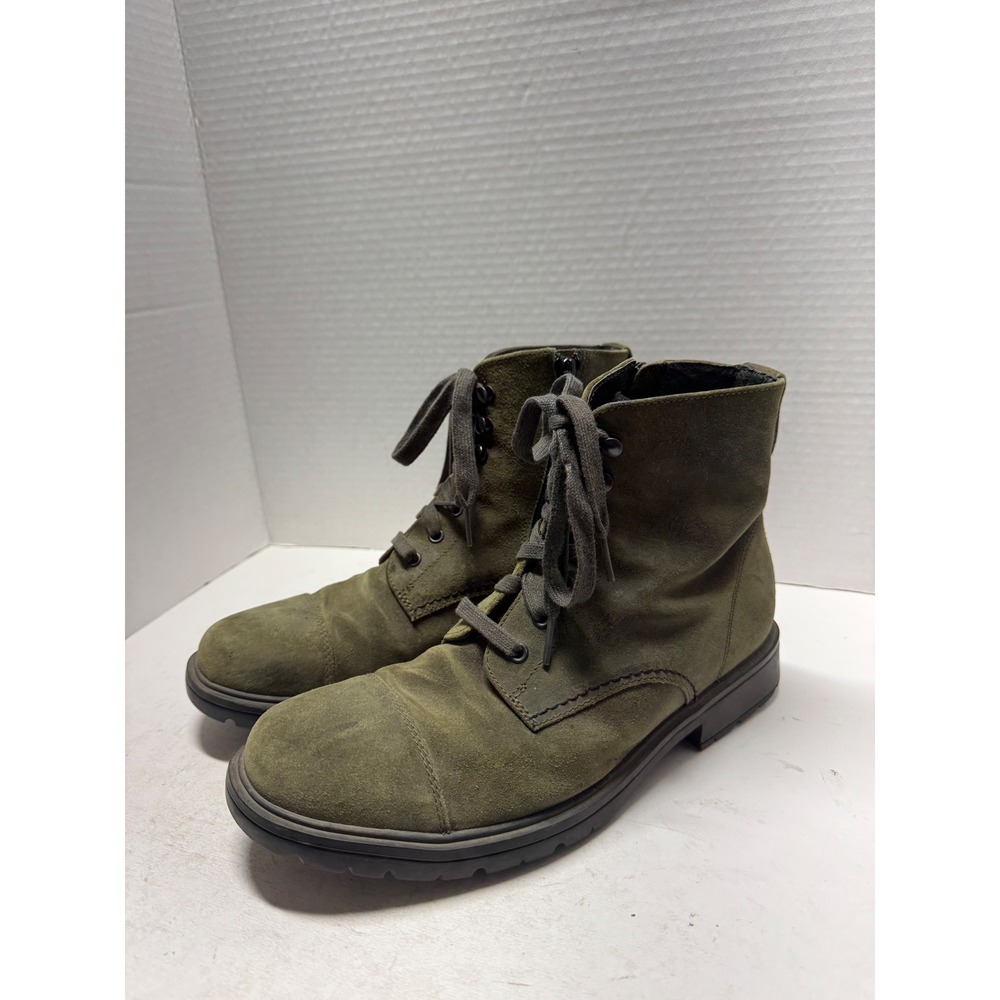 Camper Brutus Olive Green Suede Cap Toe Lace Up Zip Ankle Boots 9.5 EU 40